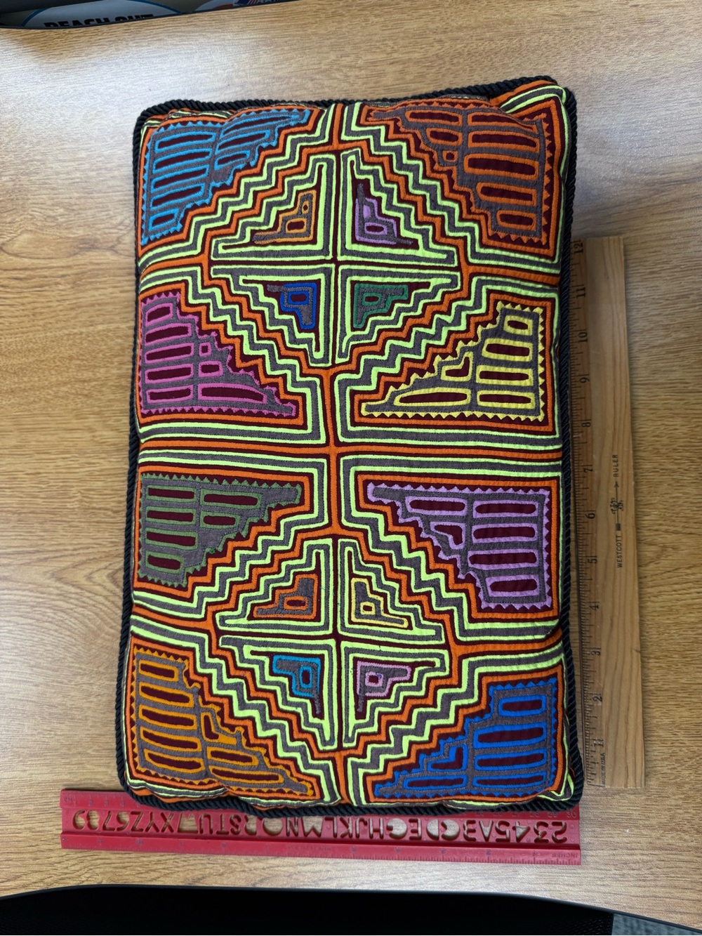 Mola Pillow: Panamanian FolkArt Multi-Color Embroidered Geometric pillow